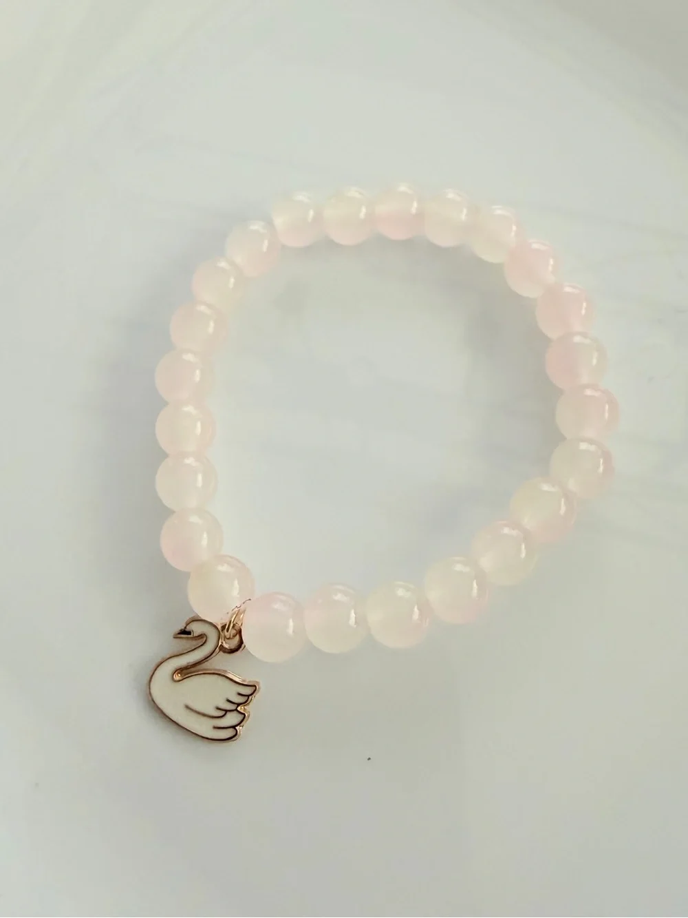 Rose Pink Beaded Bracelet with Swan Charm Girlhood Ballet Handmade Jewelry